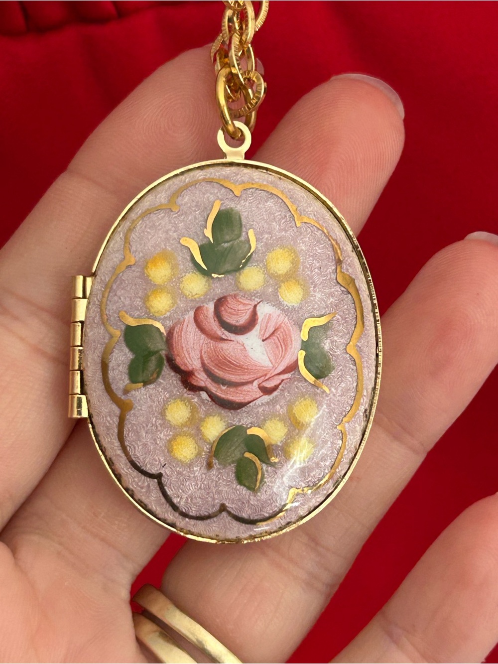 GUILLOCHE Gold-Tone Pink Rose Locket Necklace - Women Jewelry